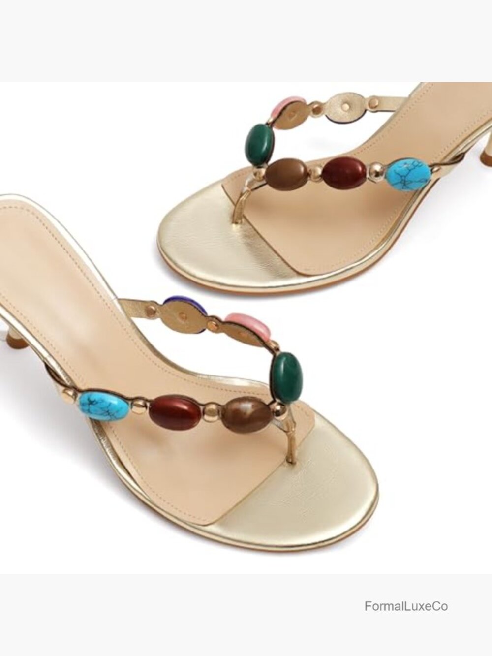 Gold Multicolor Gem Thong Heels - Picture 5 of 7